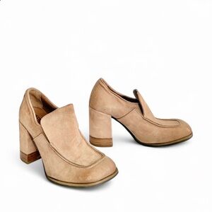 A.S.98 Taupe Suede Blush Pink Block Heel Loafers